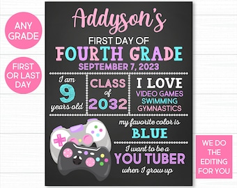 First Day Of School Sign, Video Game First Day of School Sign, Back To School, First Day Of School Chalkboard, Girl First Day of School Sign