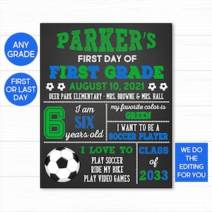 Soccer First Day Of School Sign, Back To School Sign, First Day Of School Chalkboard, 1st Day Of School Sign, Boy First Day of School Sign