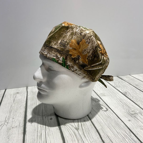 Realtree Edge Camo Tieback Scrub Hat | Unisex Surgical Skull Cap | Nurse First Responder Medical | 100% Cotton | One Size | Handmade in USA