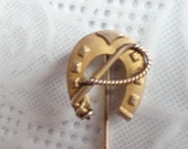 Antique 9ct Yellow Gold Horseshoe and Crop Stickpin Cravat Pin