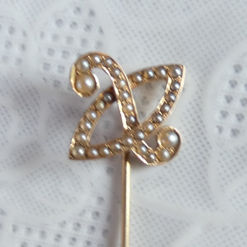 Antique Vintage 15ct Yellow Gold Seed Pearl Stickpin Cravat Pin