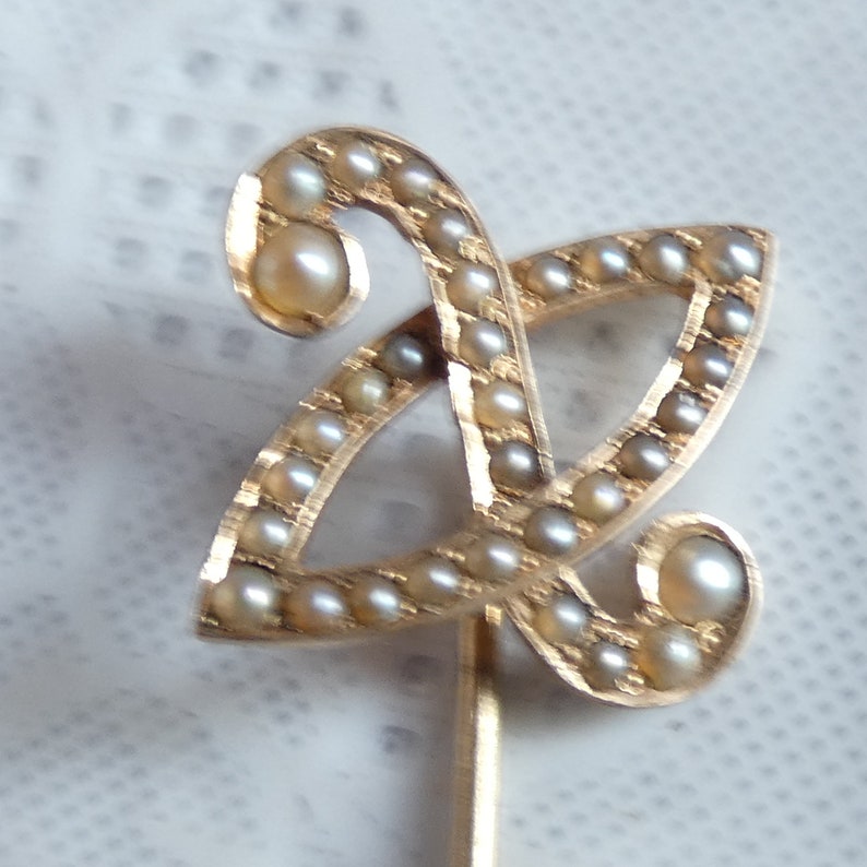 Antique Vintage 15ct Yellow Gold Seed Pearl Stickpin Cravat Pin