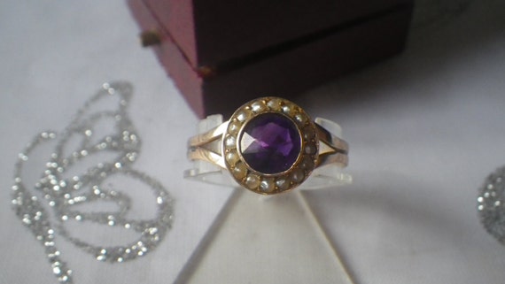 Georgian Victorian 9ct Yellow Gold Amethyst Seed Pearl Ring | Etsy