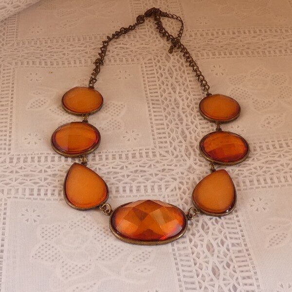 Carnelain Orange Rhinestone  Statement Necklace