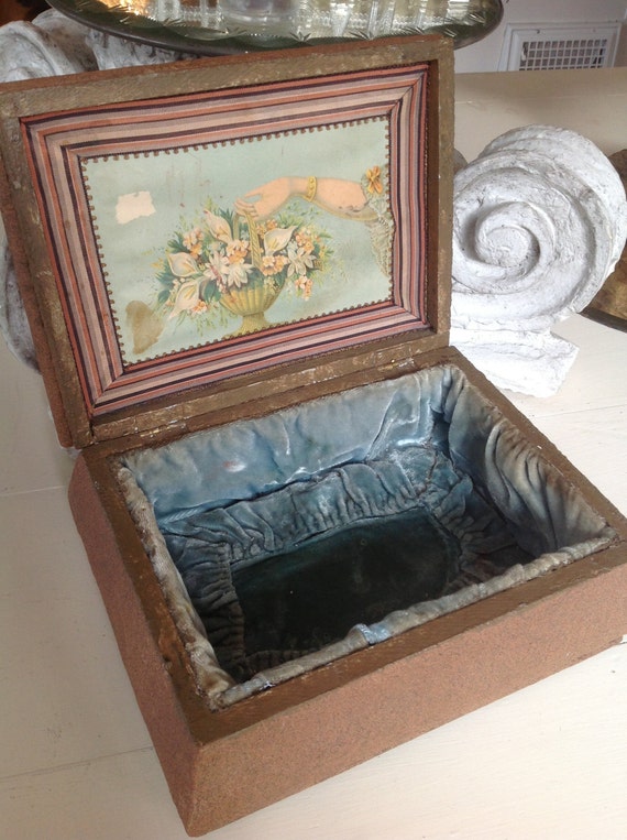 Vintage Wood Gesso Jewelry Box Victorian Antique … - image 1