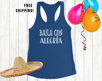 Baila con Alegría Spanish Dance Tank Top - Vibrant Tee for Dance Lovers