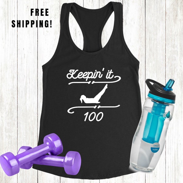 Pilates Tank Top "Keeping it 100" - Girl Pose Graphic - Modern Fitness Tee for Pilates Lovers & Enthusiasts