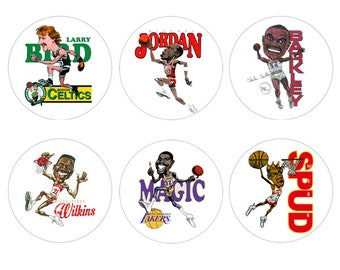 Basketball Caricature Button (or Magnet) 6-Pack