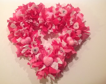 Valentines Day wreath 16" Heart rag wreath Valentine's Day rag wreath Rag wreath Heart wreath Valentines Day heart