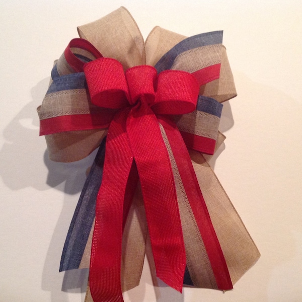 Americana bow Memorial Day bow 4th of July bow Fourth of July celebration bow Wreath bow Patriotic bow Independence Day bow Americana decor