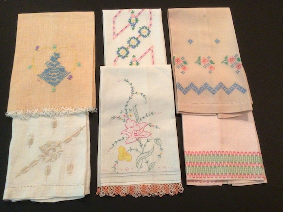 vintage guest towels, fingertip hand towel embroidered cotton