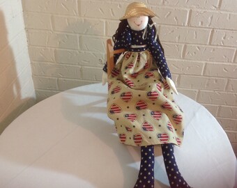 Americana doll Primitive Americana rag doll Americana porch sitter doll Patriotic doll