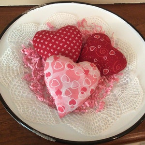 Three Valentine bowl fillers Valentine vase fillers Tiered tray decor Valentine hearts Fabric hearts