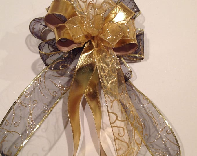 Black and Gold Christmas Bow Christmas Tree Bow Lamp Post Bow Lantern ...