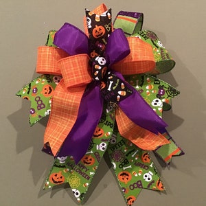 Halloween wreath bow Ghosts and pumpkins Spider web Candy corn Halloween decoration Fall decoration