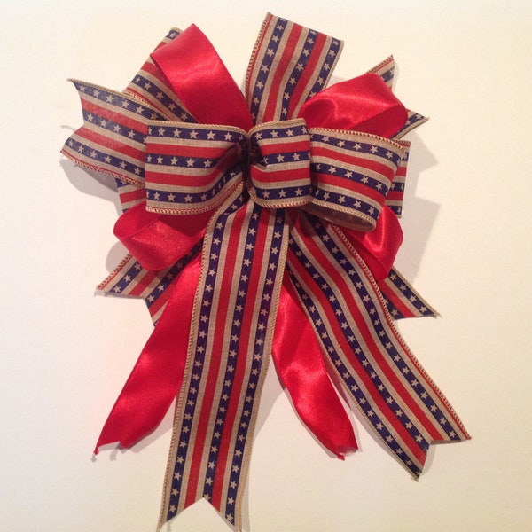 Americana bow Memorial Day bow 4th of July bow Fourth of July celebration bow Wreath bow Patriotic bow Independence Day bow Americana decor