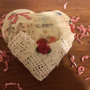 Valentine pillow tuck Valentine shelf sitter Tiered tray decor Valentine heart Fabric heart Victorian heart