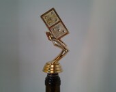 Trophy Bottle Stopper Domino Game Dominoes Vintage Upcycled Repurposed (stainless steel base)