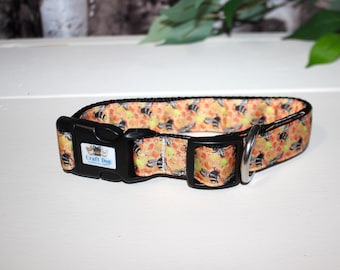Plastic Buckle Dog Collars - 1" - 3/4" - 1/2" Widths - PERSONALIZED - BUMBLE BEES