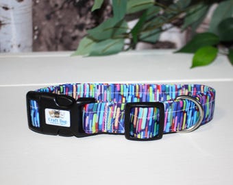 Plastic Buckle Dog Collars - 1" - 3/4" - 1/2" Widths - PERSONALIZED - BLUE ABSTRACT