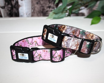 Plastic Buckle Dog Collars - 1" - 3/4" - 1/2" Widths - PERSONALIZED - REALTREE CAMO