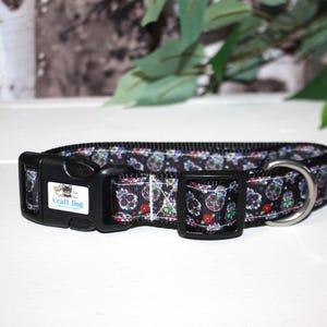Plastic Buckle Dog Collars - 1" - 3/4" - 1/2" Widths - PERSONALIZED -  SUGAR SKULLS