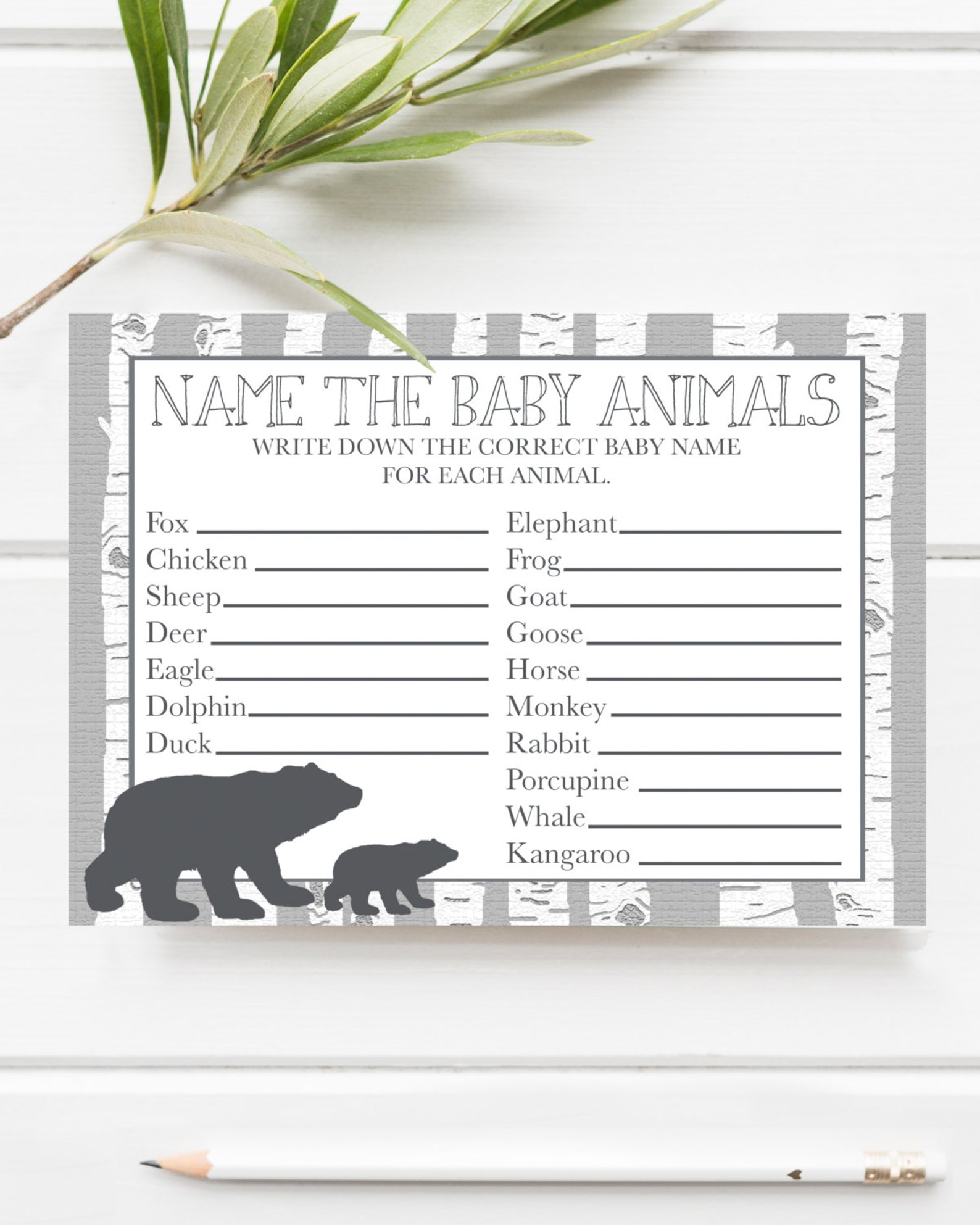 Name the Baby Animals Baby Shower Game Woodland Animal Etsy