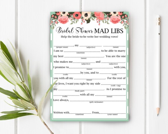 Bridal Shower Mad Libs Help The Bride Write Her Wedding Vows Etsy