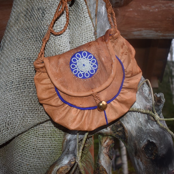 Saami  bag, traditional folk costume bag with tin decoration. Reindeer leather bag.
