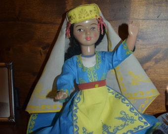 Vintage folk doll from USSR. Folk doll from Soviet era. Female doll from old soviet  asian republic.