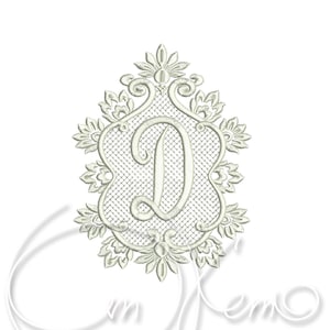Diseño de bordado a máquina: letra D con encaje monogramado, aro de 4 x 4, aro de 7 x 5, 3 tamaños