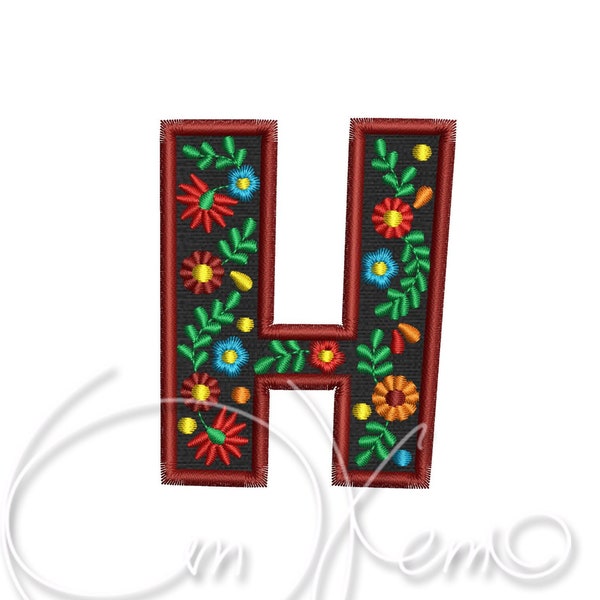 Machine Embroidery Design Capital Letter H Digitized Mexican Alphabet style 4x4 7x5 Monogram jef pes hus sew exp pcs dst vp3 xxx