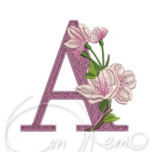 Máquina de bordado design letra maiúscula um alfabeto cereja digitalizado estilo flor 4x4 7x5 monograma jef pes hus costurar exp pcs dst vp3 xxx