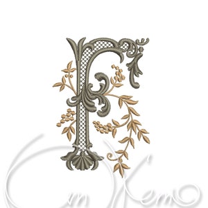 Diseño de bordado de máquina Mayúscula F Alfabeto antiguo digitalizado estilo 4x4 7x5 Monograma Iniciales jef pes hus coser exp pcs dst vp3 xxx