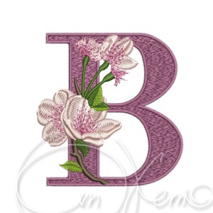 Machine Embroidery Design Capital Letter B Digitized Cherry Alphabet Flower  style 4x4 7x5 Monogram jef pes hus sew exp pcs dst vp3 xxx