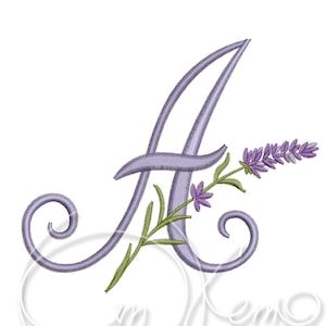 Máquina Bordado Diseño Letra Mayúscula A Digitalizado Lavanda Alfabeto Estilo rústico 4x4 7x5 Monograma jef pes hus coser exp pcs dst vp3 xxx