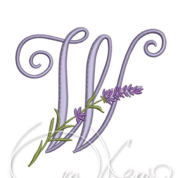 Machine Embroidery Design Capital Letter W Digitized Lavender Alphabet Rustic style 4x4 7x5 Monogram jef pes hus sew exp pcs dst vp3 xxx