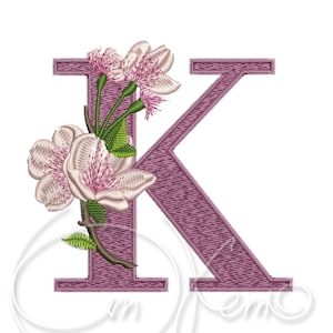 Machine Embroidery Design Capital Letter K Digitized Cherry Alphabet Flower style 4x4 7x5 Monogram jef pes hus sew exp pcs dst vp3 xxx