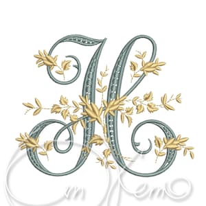 Diseño de bordado a máquina Letra mayúscula H Alfabeto victoriano digitalizado estilo 4x4 7x5 Monograma jef pes hus coser exp pcs dst vp3 xxx