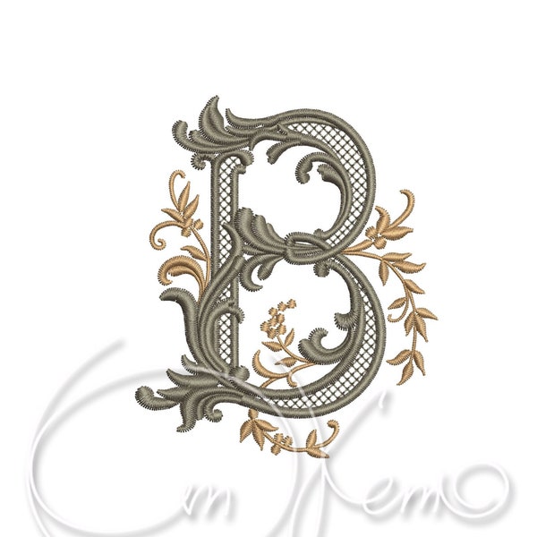 Machine Embroidery Design Capital Letter B Digitized Antique Alphabet style 4x4 7x5 Monogram Initials jef pes hus sew exp pcs dst vp3 xxx