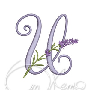Maschinenstickerei Design Großbuchstabe U digitalisiert Lavendel Alphabet rustikalen Stil 4x4 7x5 Monogramm jef pes hus sew exp pcs dst vp3 xxx