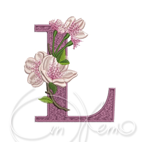 Machine Embroidery Design Capital Letter L Digitized Cherry Alphabet style 4x4 7x5 Monogram jef pes hus sew exp pcs dst vp3 xxx