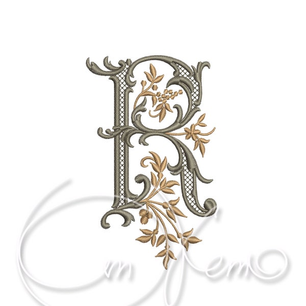 Machine Embroidery Design Capital Letter R Digitized Antique Alphabet style 4x4 7x5 Monogram Initials jef pes hus sew exp pcs dst vp3 xxx