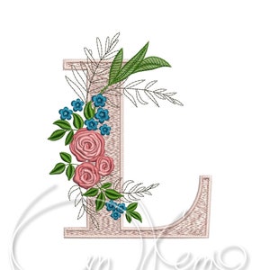 Máquina Bordado Diseño Letra Mayúscula L Rosas Digitalizadas Estilo alfabeto 4x4 7x5 Monograma jef pes hus coser exp pcs dst vp3 xxx
