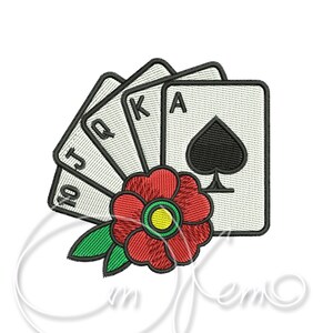 CONCEPTION DE BRODERIE À LA MACHINE - Poker de tatouage old school, royal flush, texas holdem, classement des mains
