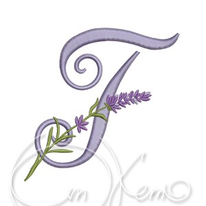 Maschinenstickdatei Großbuchstabe T Digitalisiert Lavendel Alphabet Rustikal Stil 4x4 7x5 Monogramm jef pes hus sew exp pcs dst vp3 xxx