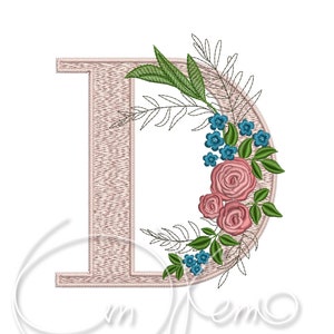 Máquina Bordado Diseño Letra Mayúscula D Rosas Digitalizadas Estilo alfabeto 4x4 7x5 Monograma jef pes hus coser exp pcs dst vp3 xxx