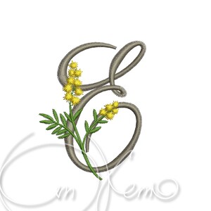 Máquina bordado diseño mayúscula E digitalizado Mimosa alfabeto estilo rústico 4x4 7x5 monograma jef pes hus coser exp pcs dst xxx vp3