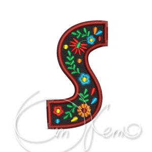 Máquina de bordar design letra maiúscula S digitalizado alfabeto mexicano estilo 4x4 7x5 monograma jef pes hus costurar exp pcs dst vp3 xxx