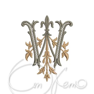 Diseño de bordado de máquina Mayúscula W Alfabeto antiguo digitalizado estilo 4x4 7x5 Monograma Iniciales jef pes hus coser exp pcs dst vp3 xxx